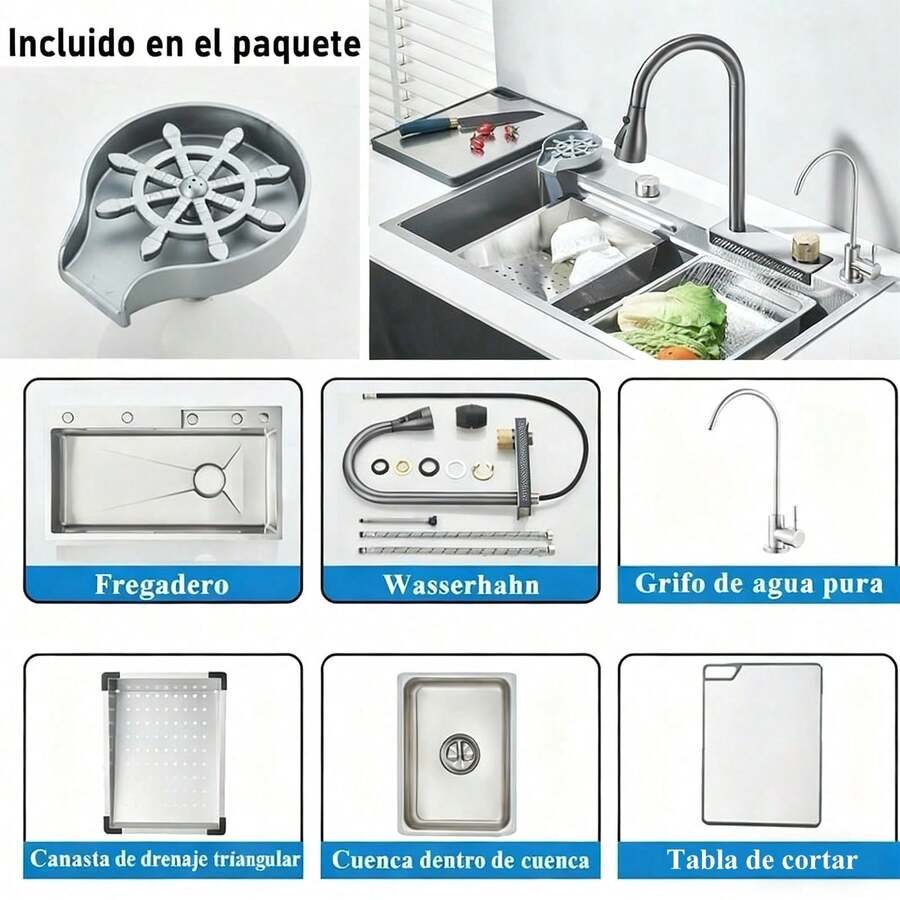 Juego de fregadero de cocina de níquel cepillado