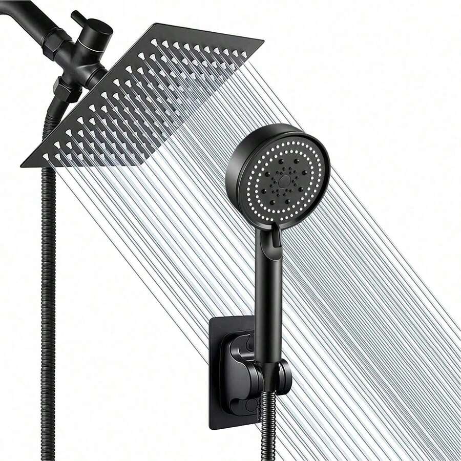 Cabezal de ducha negro mate de 20 cm con efecto lluvia