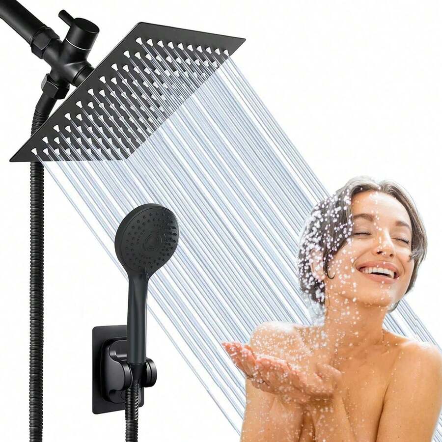 Cabezal de ducha negro mate de 20 cm con efecto lluvia