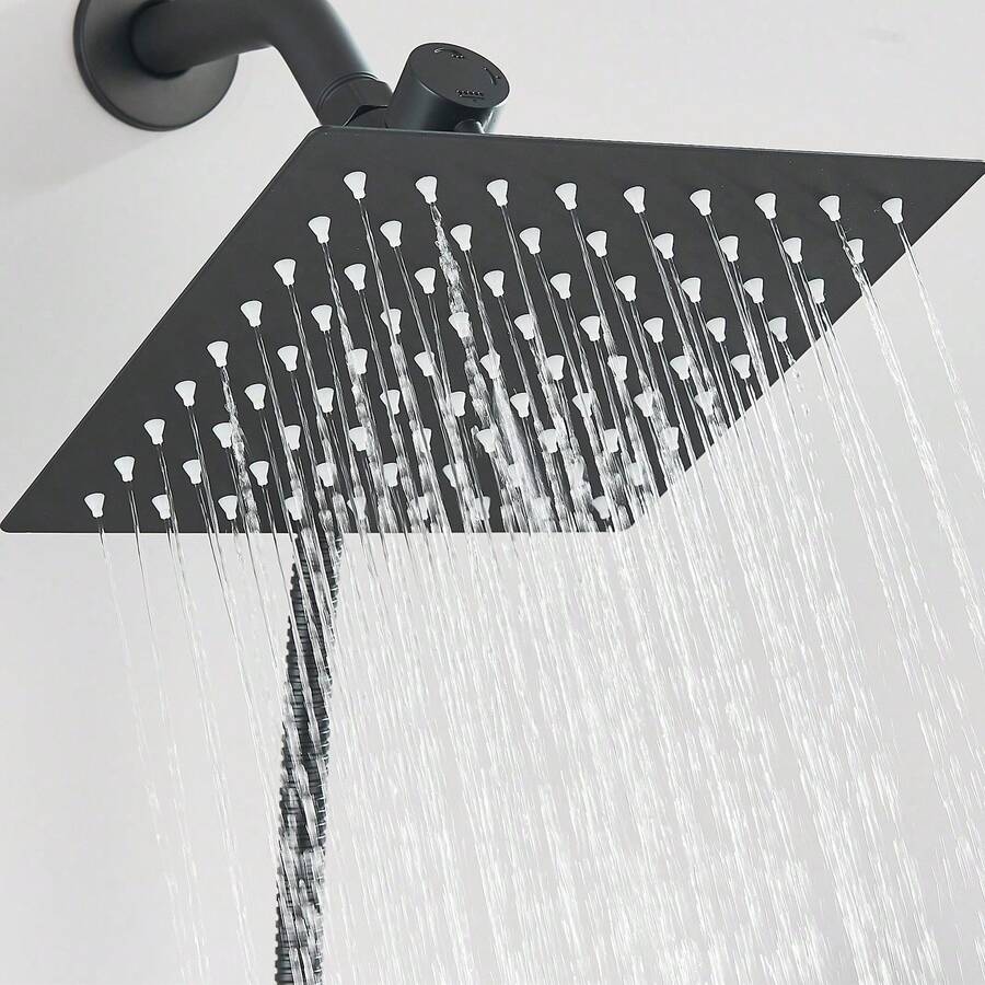 Cabezal de ducha negro mate de 20 cm con efecto lluvia