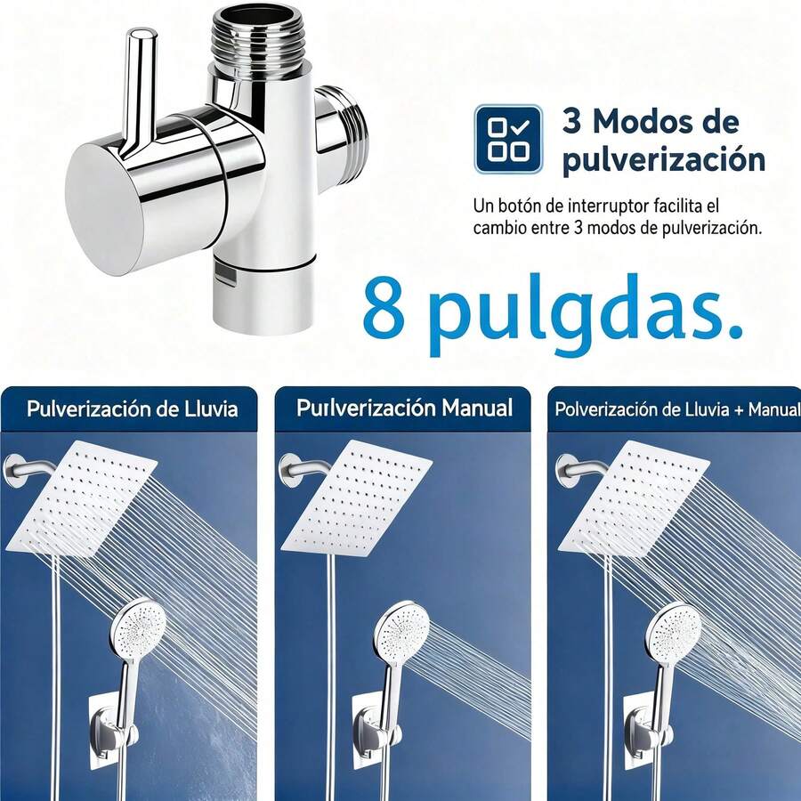 Cabezal de ducha negro mate de 20 cm con efecto lluvia