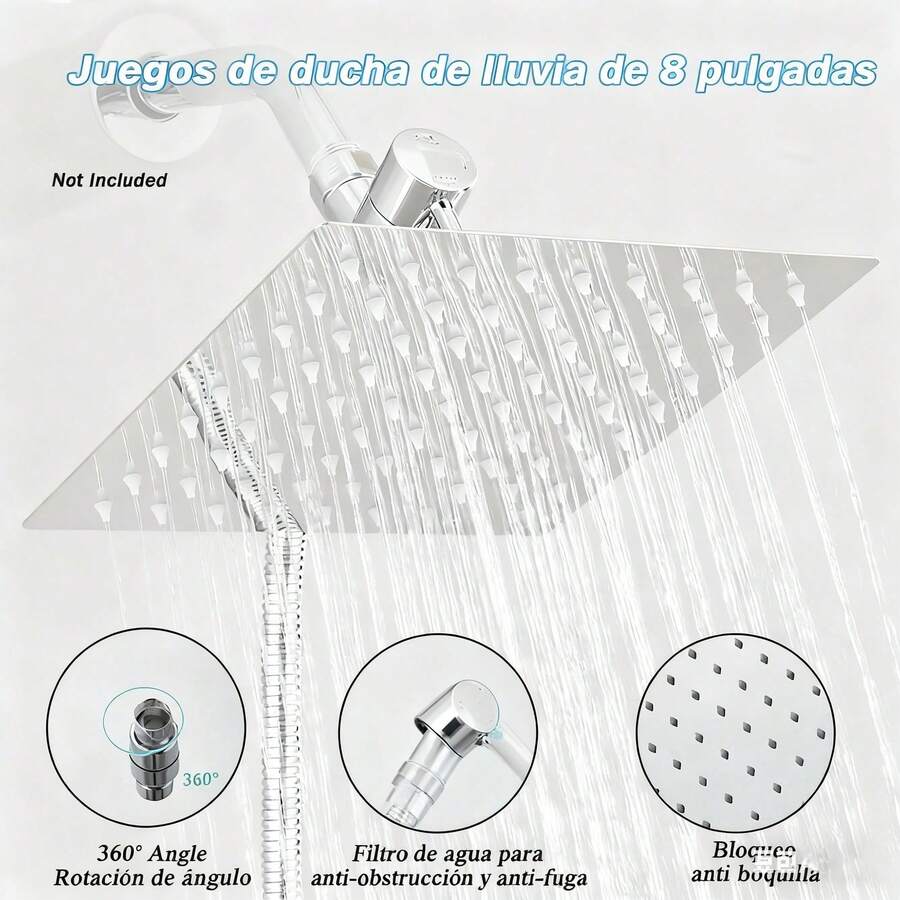 Cabezal de ducha negro mate de 20 cm con efecto lluvia