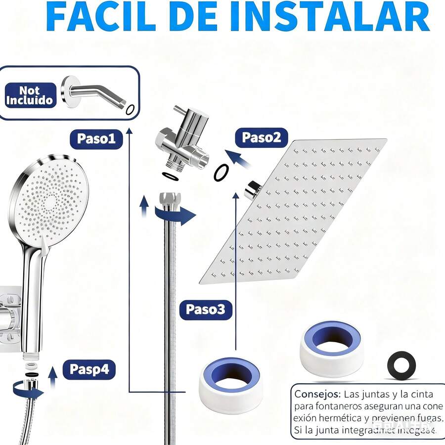 Cabezal de ducha negro mate de 20 cm con efecto lluvia