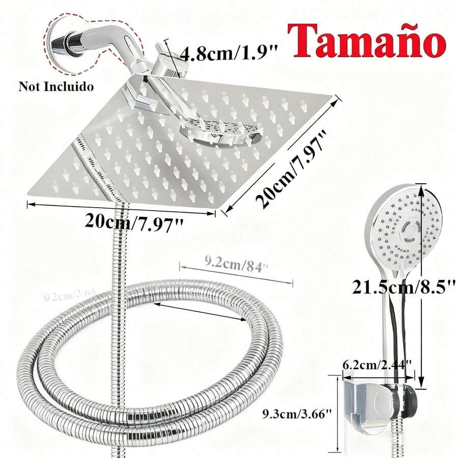 Cabezal de ducha negro mate de 20 cm con efecto lluvia
