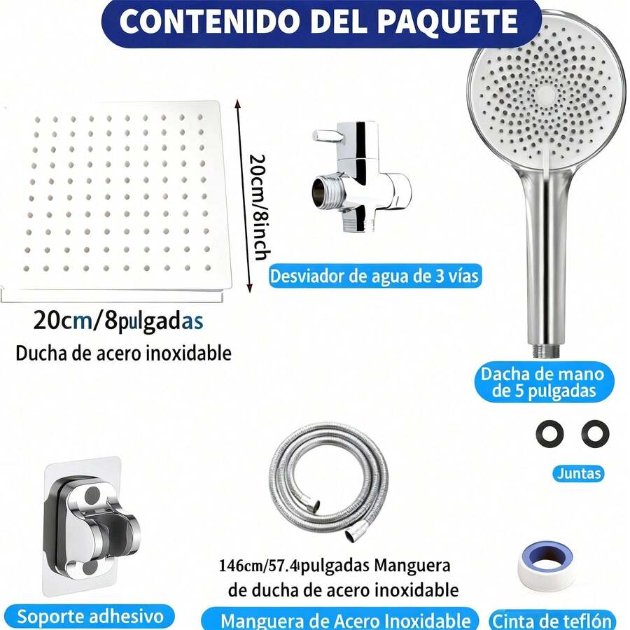 Cabezal de ducha negro mate de 20 cm con efecto lluvia