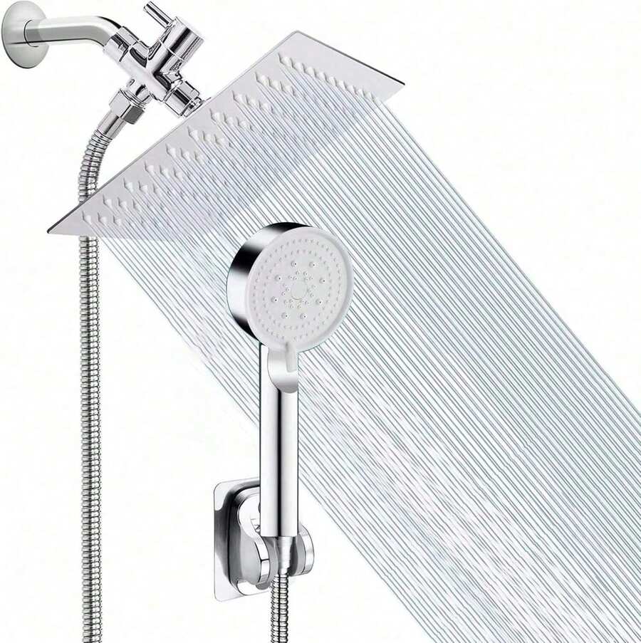 Cabezal de ducha negro mate de 20 cm con efecto lluvia