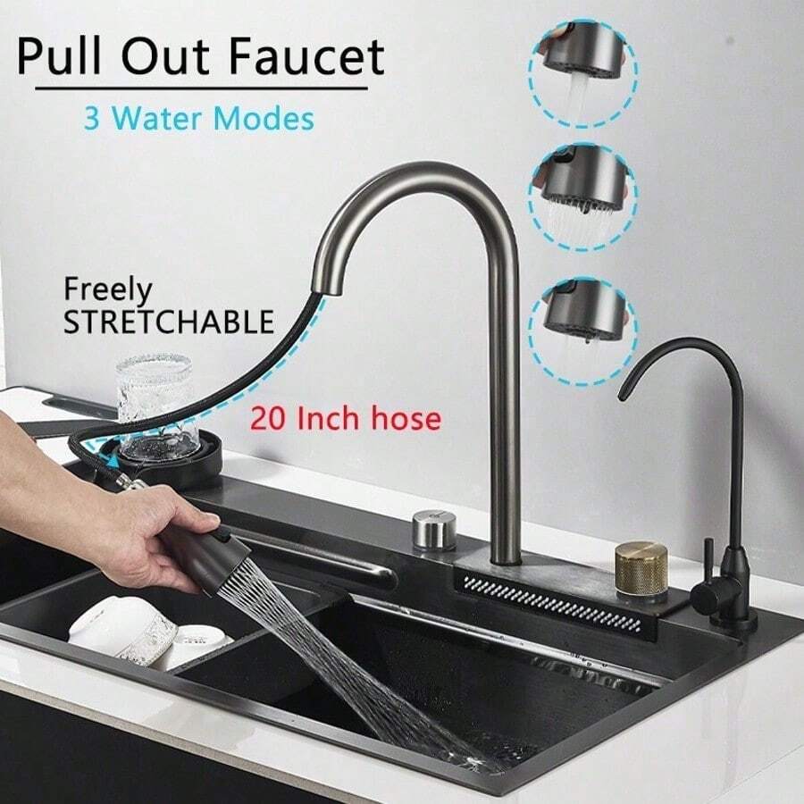 Juego de fregadero de cocina con grifo abatible