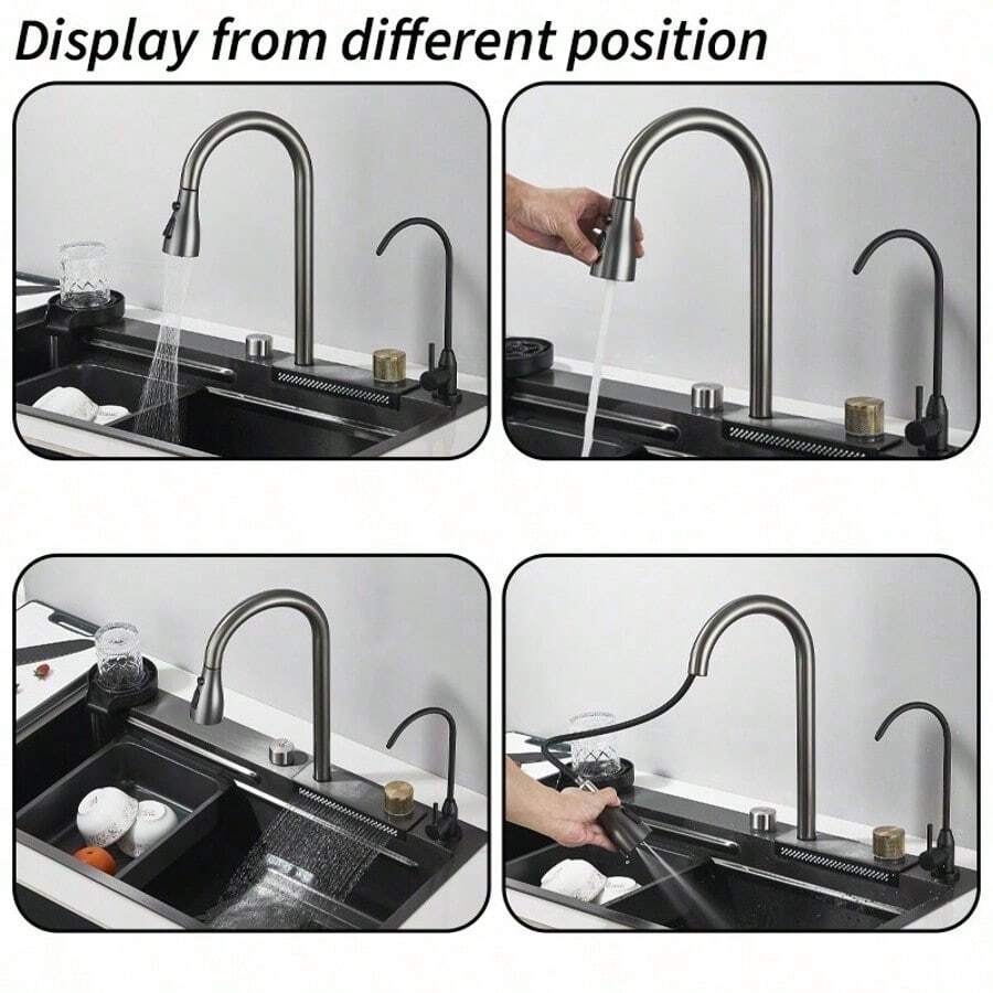 Juego de fregadero de cocina con grifo abatible