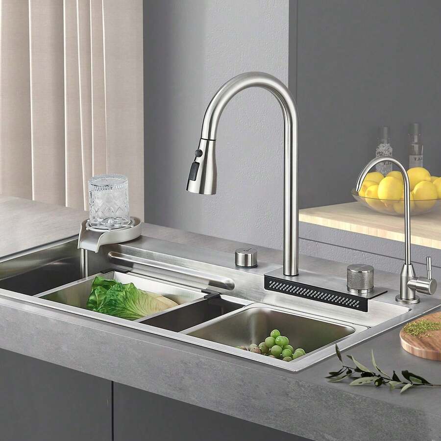 Juego de fregadero de cocina con grifo abatible
