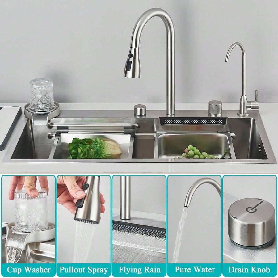 Juego de fregadero de cocina con grifo abatible