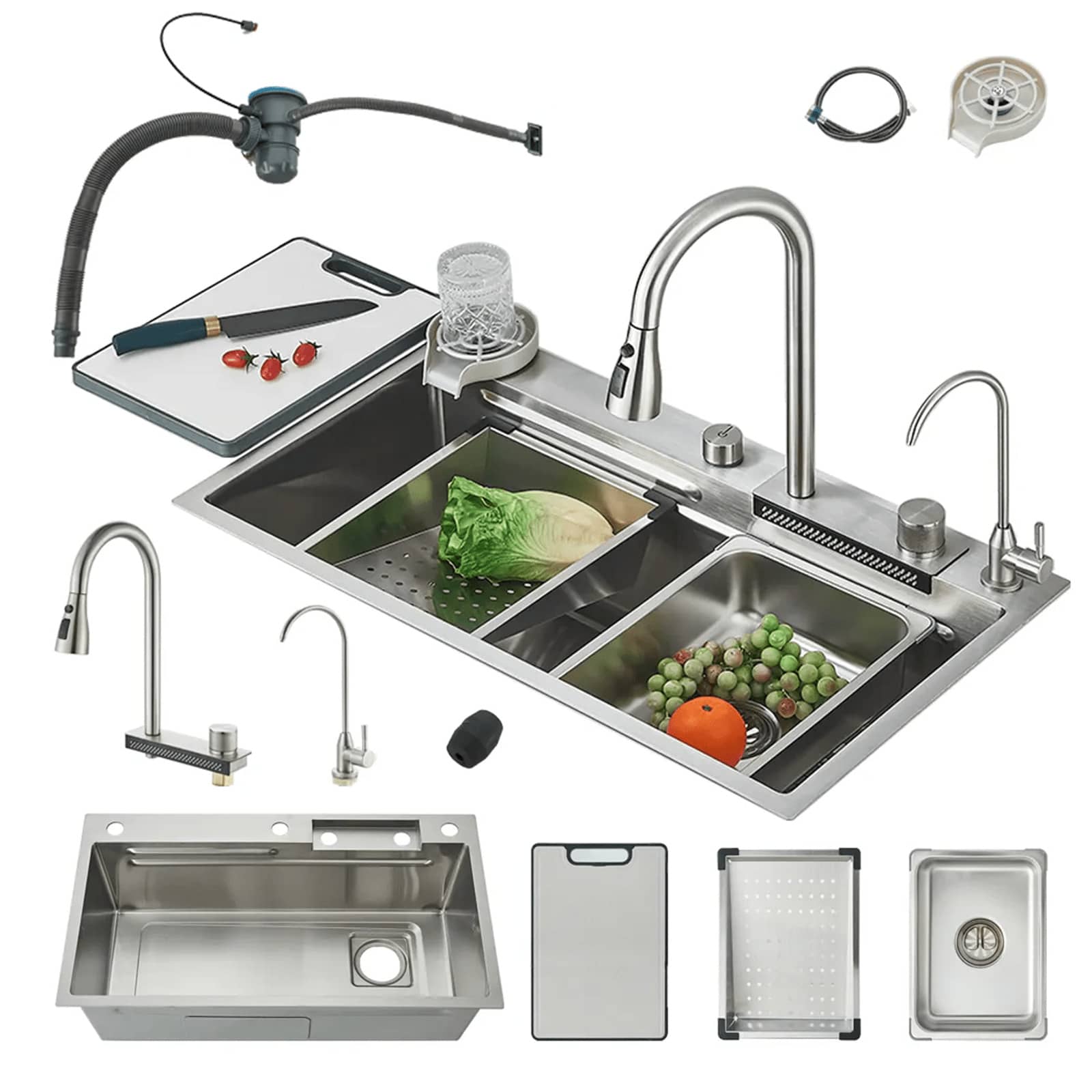 Juego de fregadero de cocina con grifo abatible