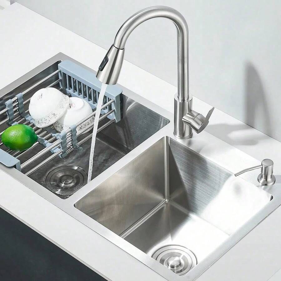 Fregadero De Doble Tanque Cocina Cepillado Nickel 80x45cm