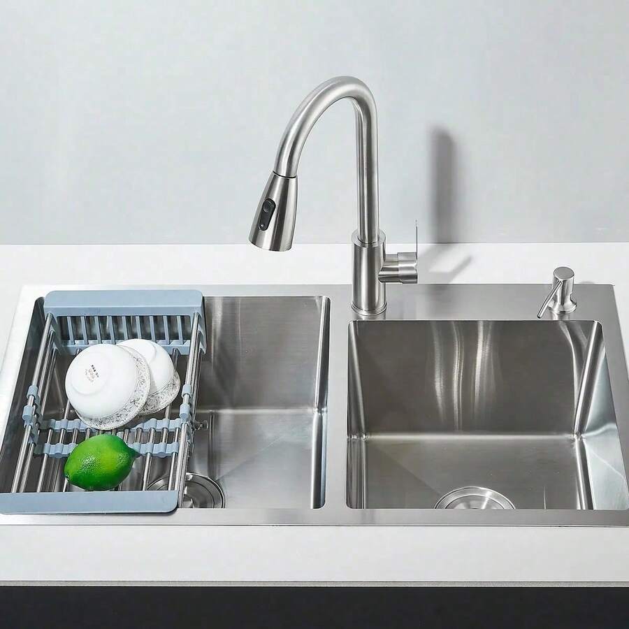 Fregadero De Doble Tanque Cocina Cepillado Nickel 80x45cm