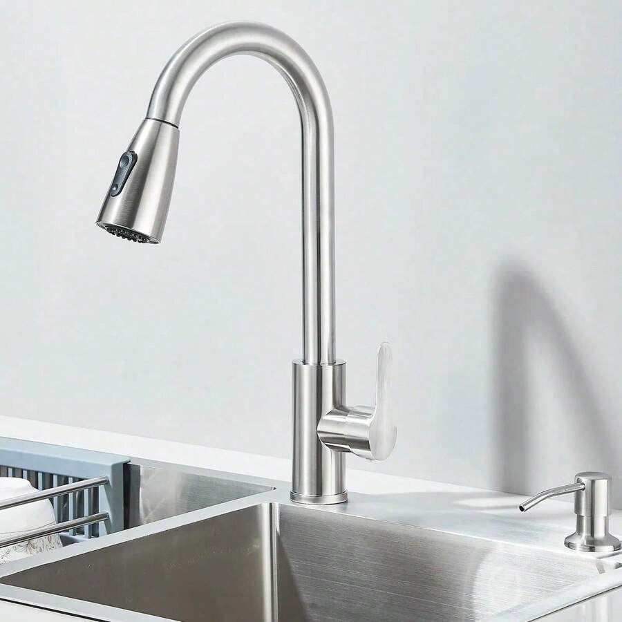 Fregadero De Doble Tanque Cocina Cepillado Nickel 80x45cm Plateado Níquel Cepillado Tarjas Para Cocina de Doble Tazón con Grifo Extraíble y Dispensador