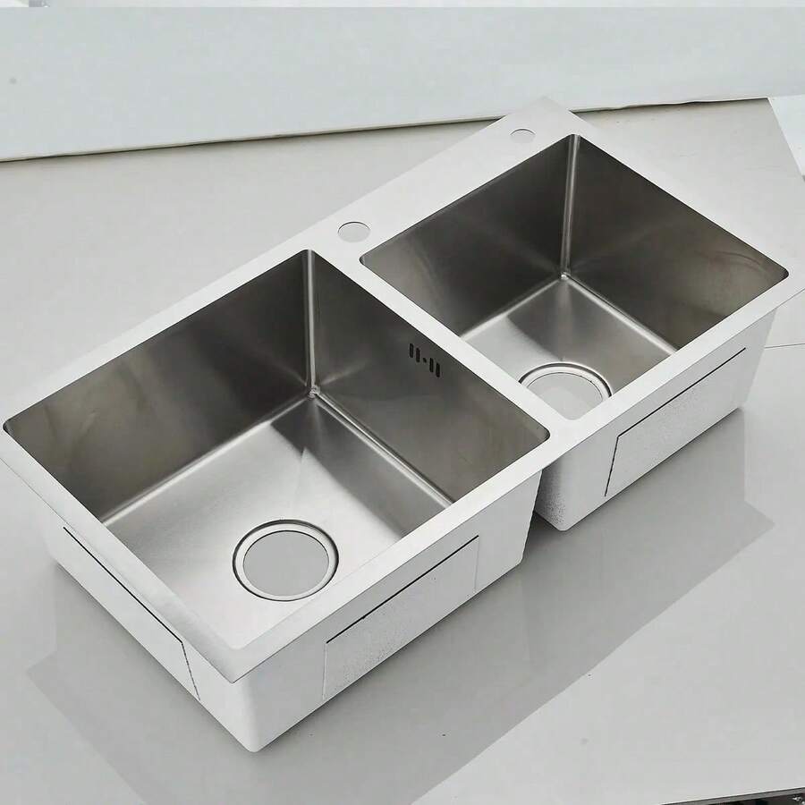 Fregadero De Doble Tanque Cocina Cepillado Nickel 80x45cm Plateado Níquel Cepillado Tarjas Para Cocina de Doble Tazón con Grifo Extraíble y Dispensador