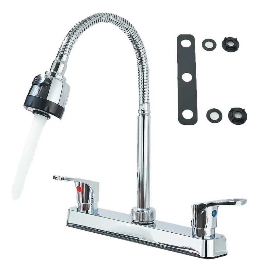 grifo de cocina de doble manija con caño flexible