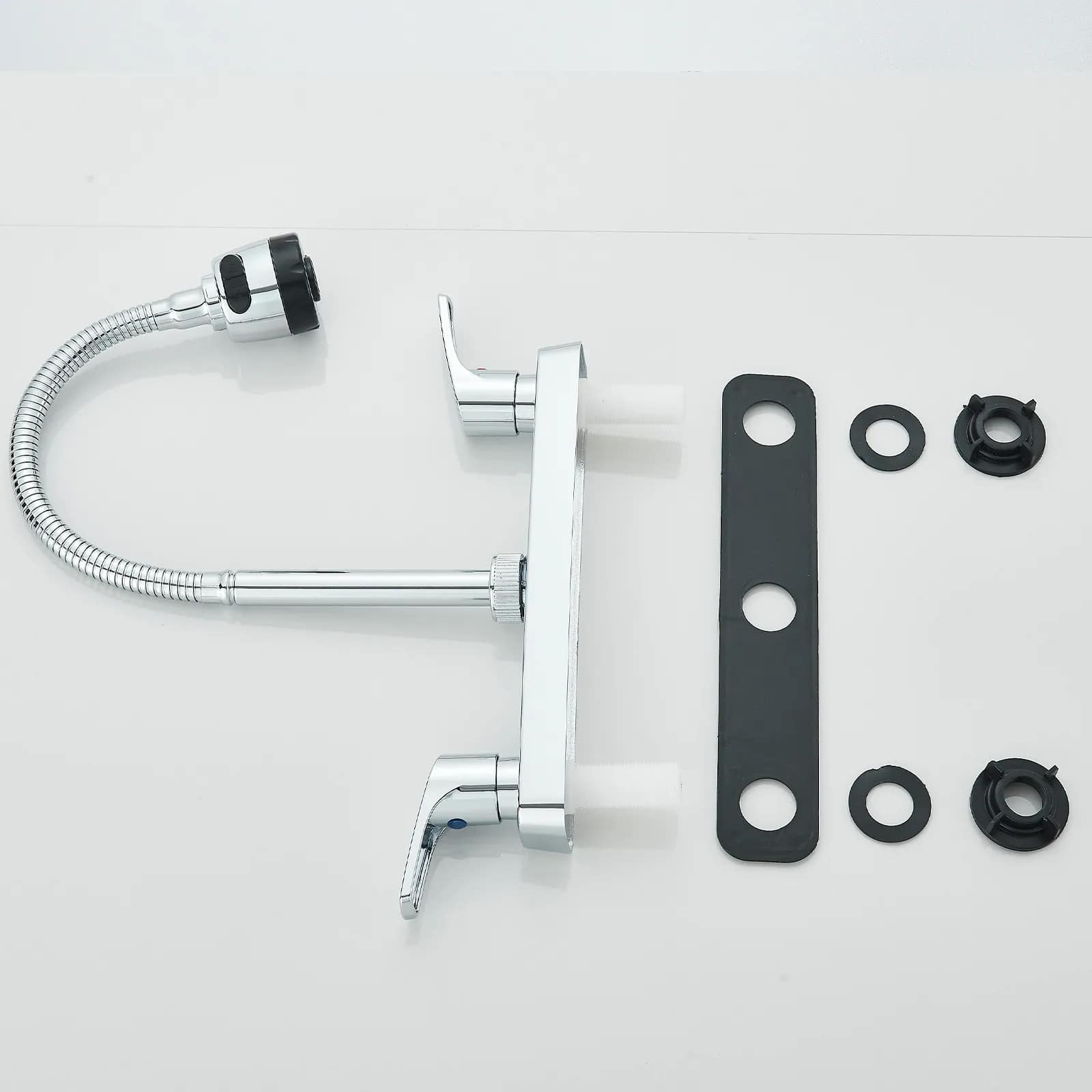 grifo de cocina de doble manija con caño flexible
