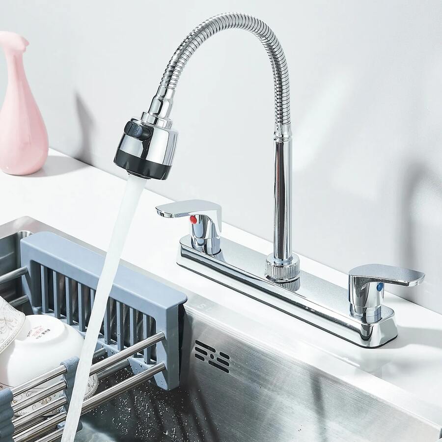 grifo de cocina de doble manija con caño flexible