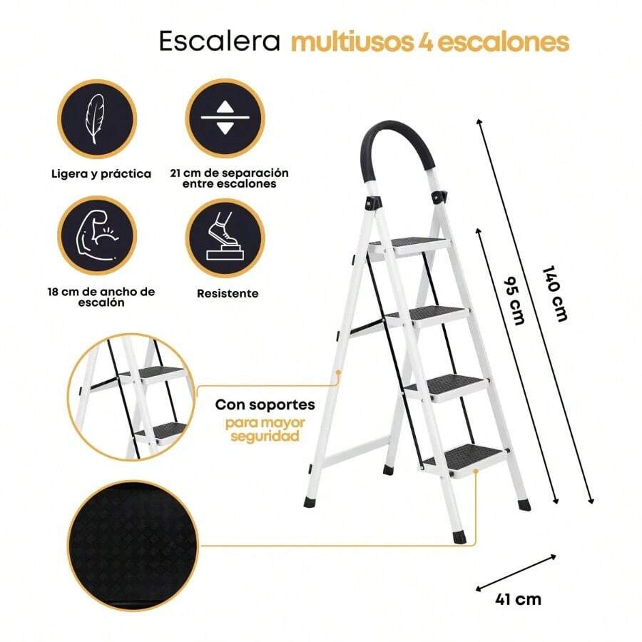 Escalera Tijera Blanca de 4 Peldaños