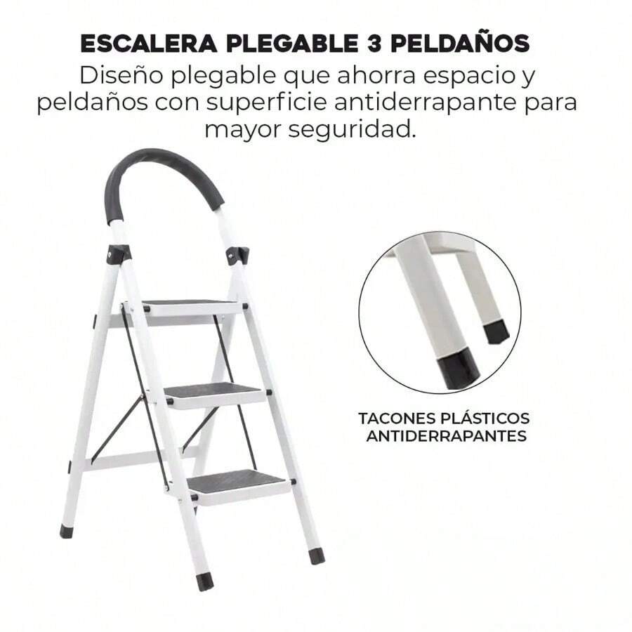 Escalera de Acero Tijera Tubular 3 Peldaños Plegable y Portátil