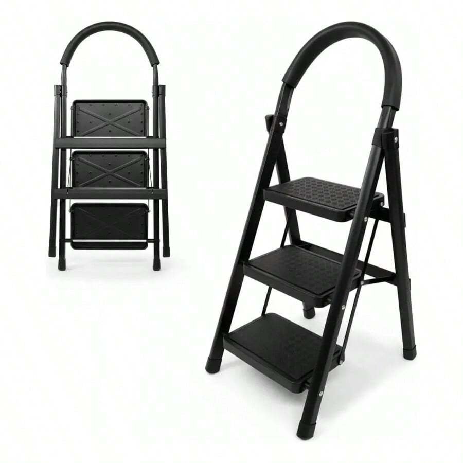 Escalera de Acero Tijera Tubular 3 Peldaños Plegable y Portátil