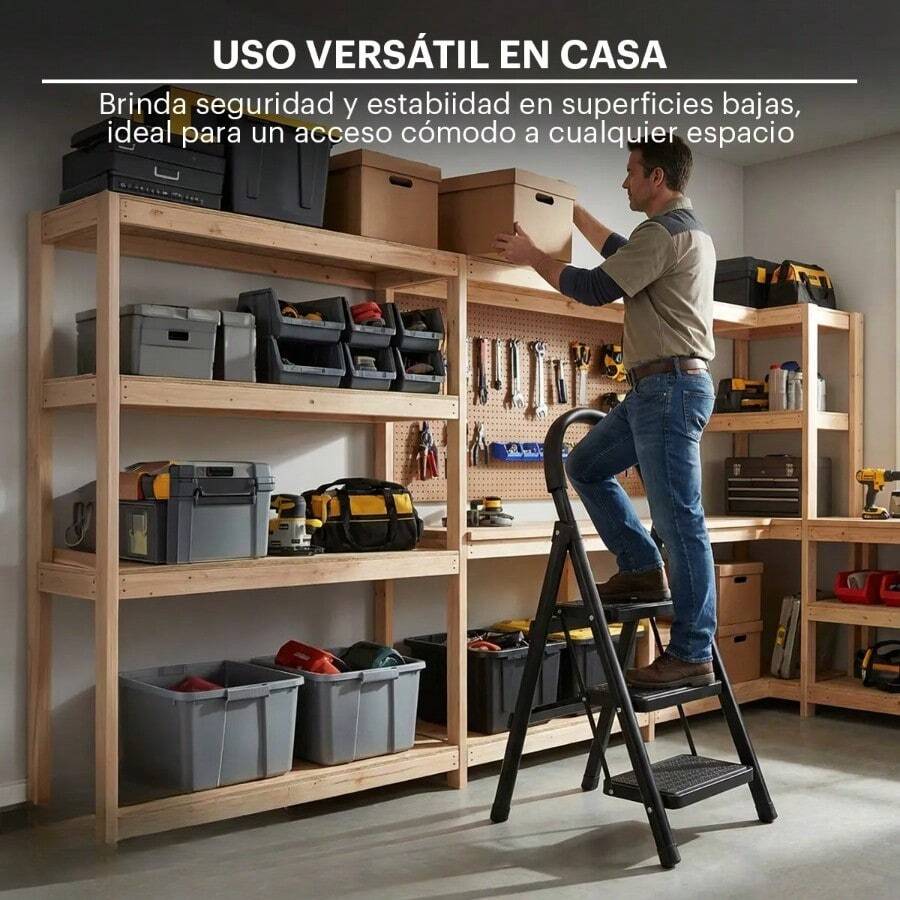 Escalera de Acero Tijera Tubular 3 Peldaños Plegable y Portátil