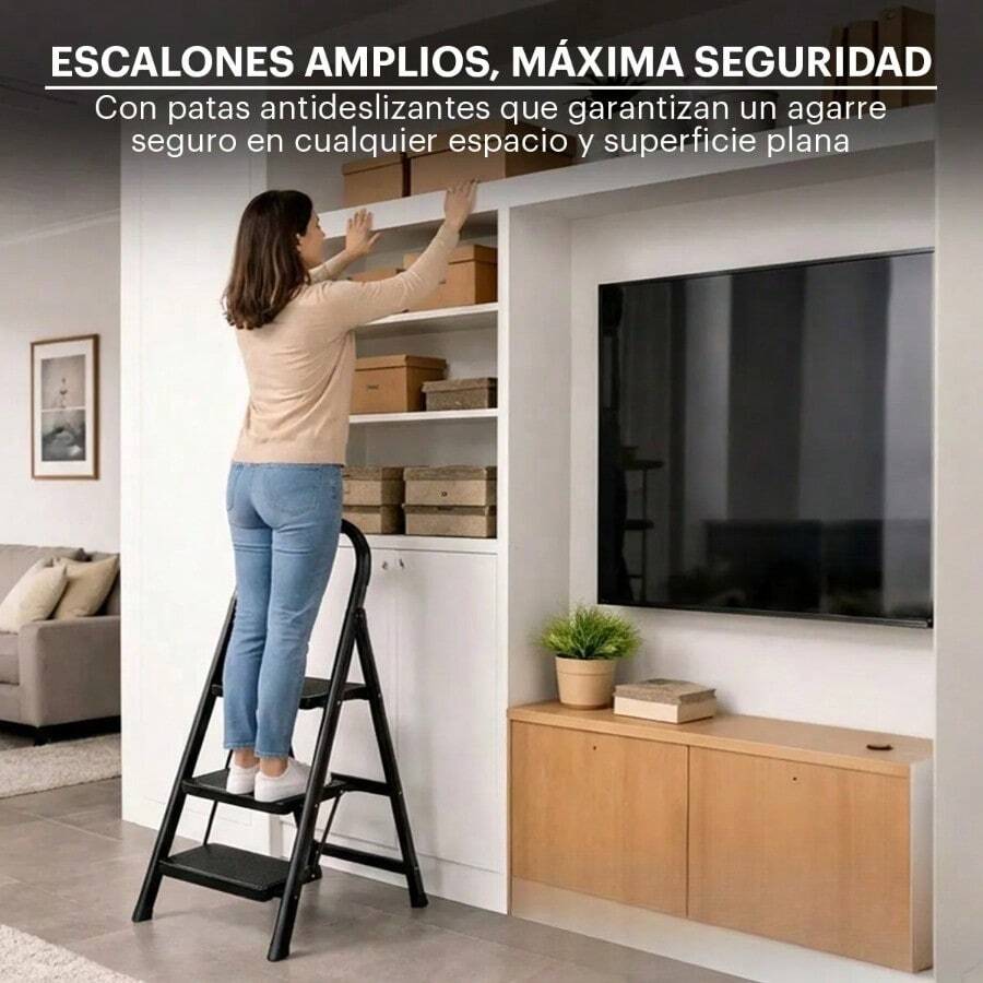 Escalera de Acero Tijera Tubular 3 Peldaños Plegable y Portátil