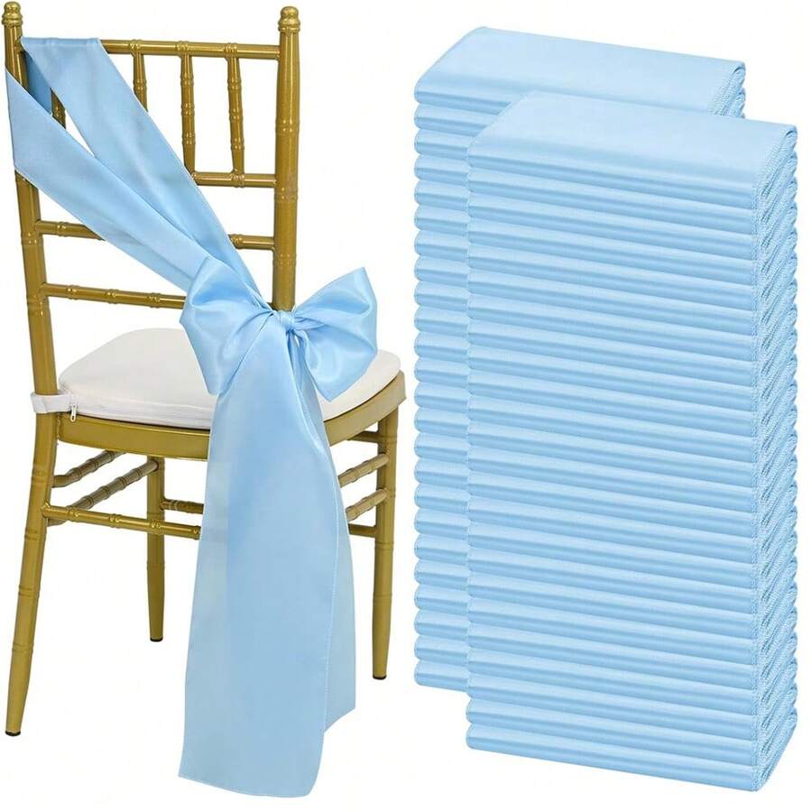50pcs lazos de satén, cintas plateadas para sillas