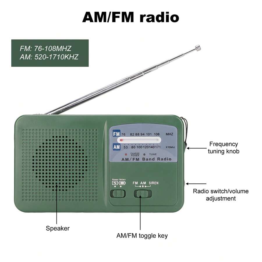Radio De Emergencia 2 En 1 Solar Y De Manivela