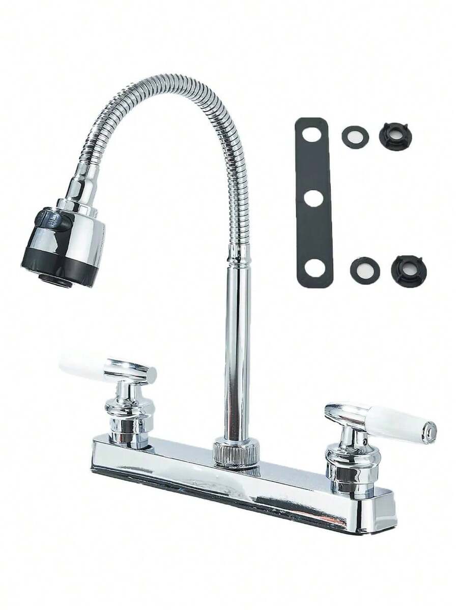 grifo de cocina de doble manija con caño flexible