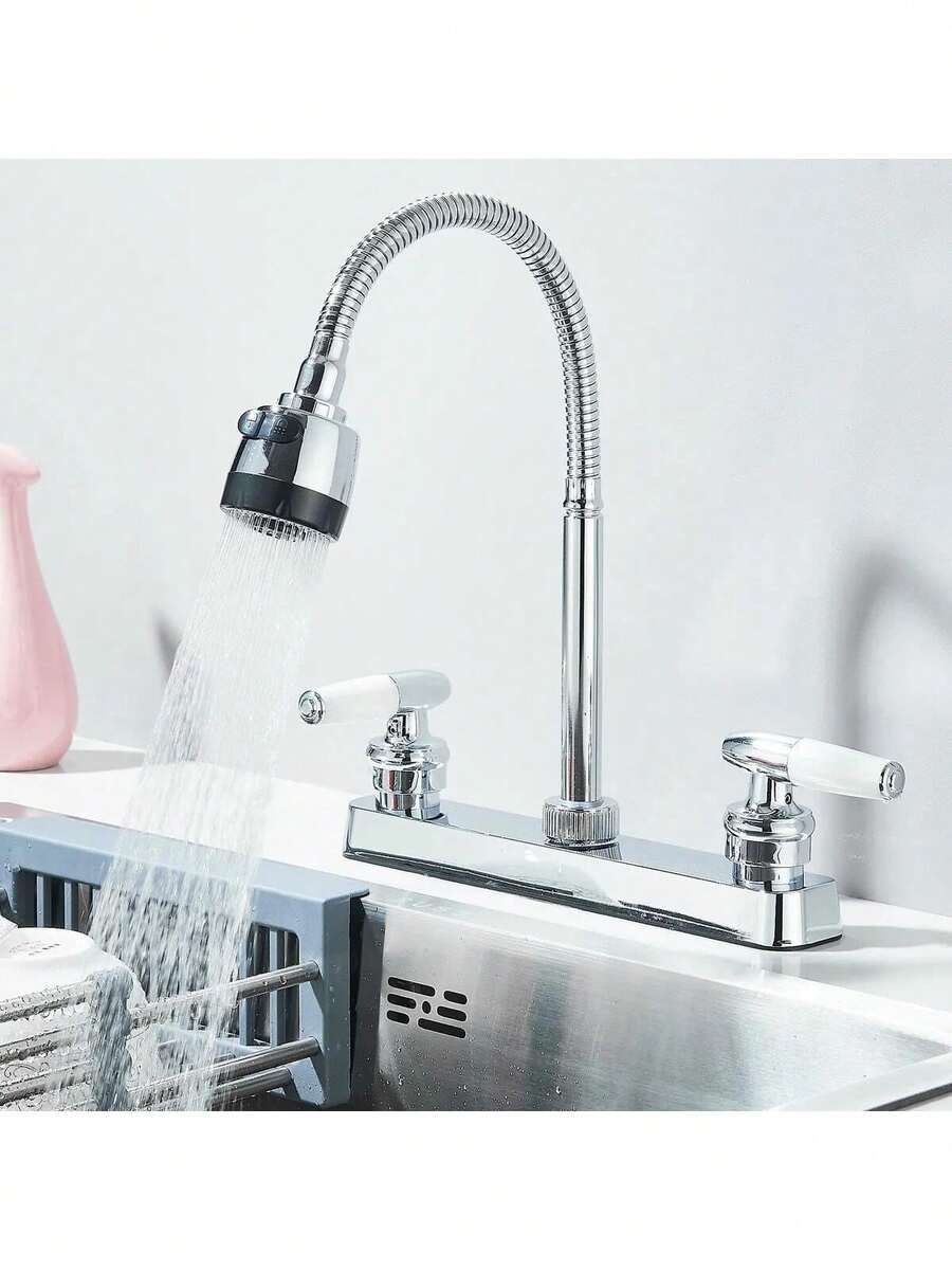 grifo de cocina de doble manija con caño flexible en forma de cuello de cisne