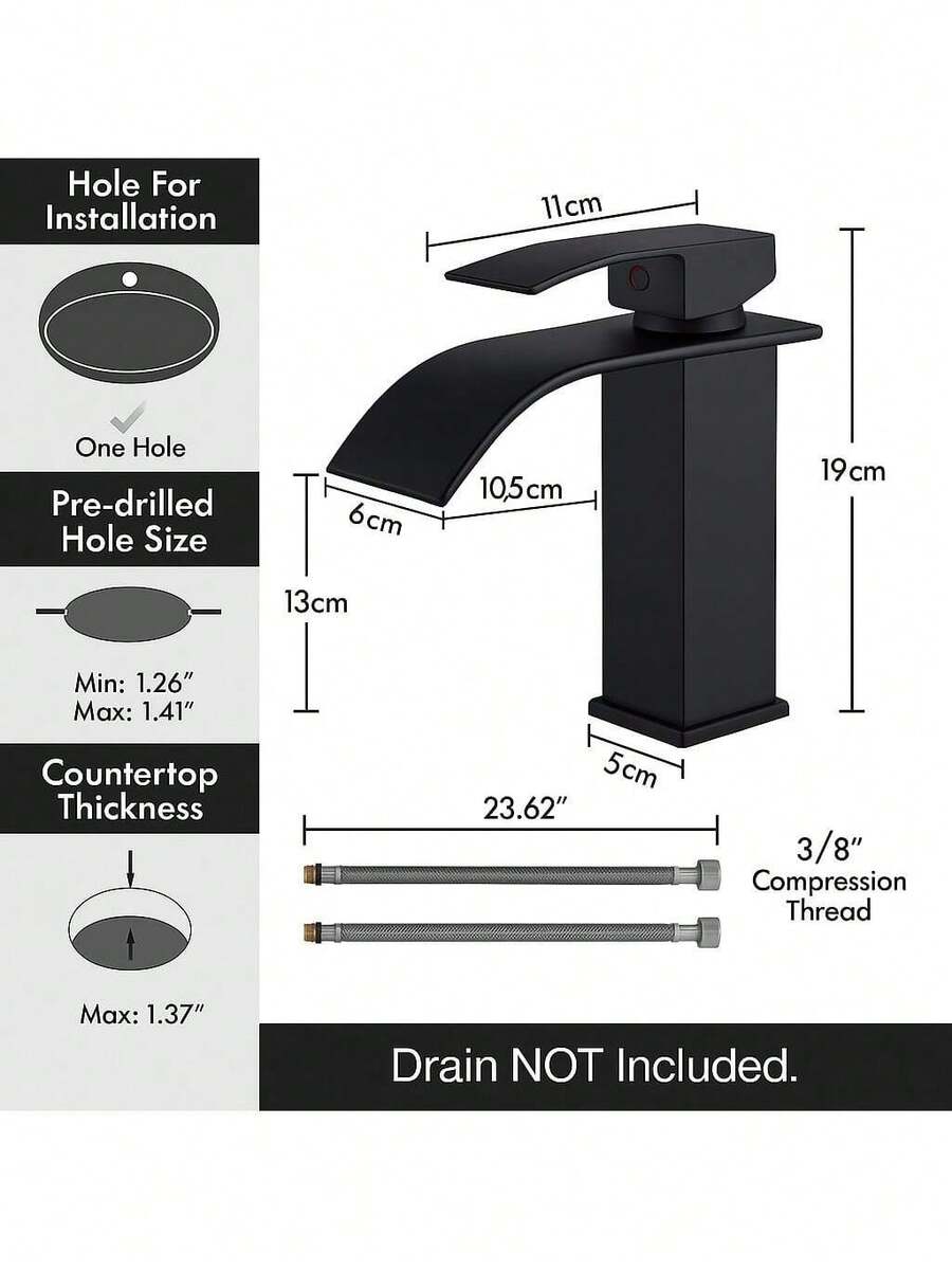 Grifo para lavabo Dorado moderno alto tipo cascada con 2 mangueras
