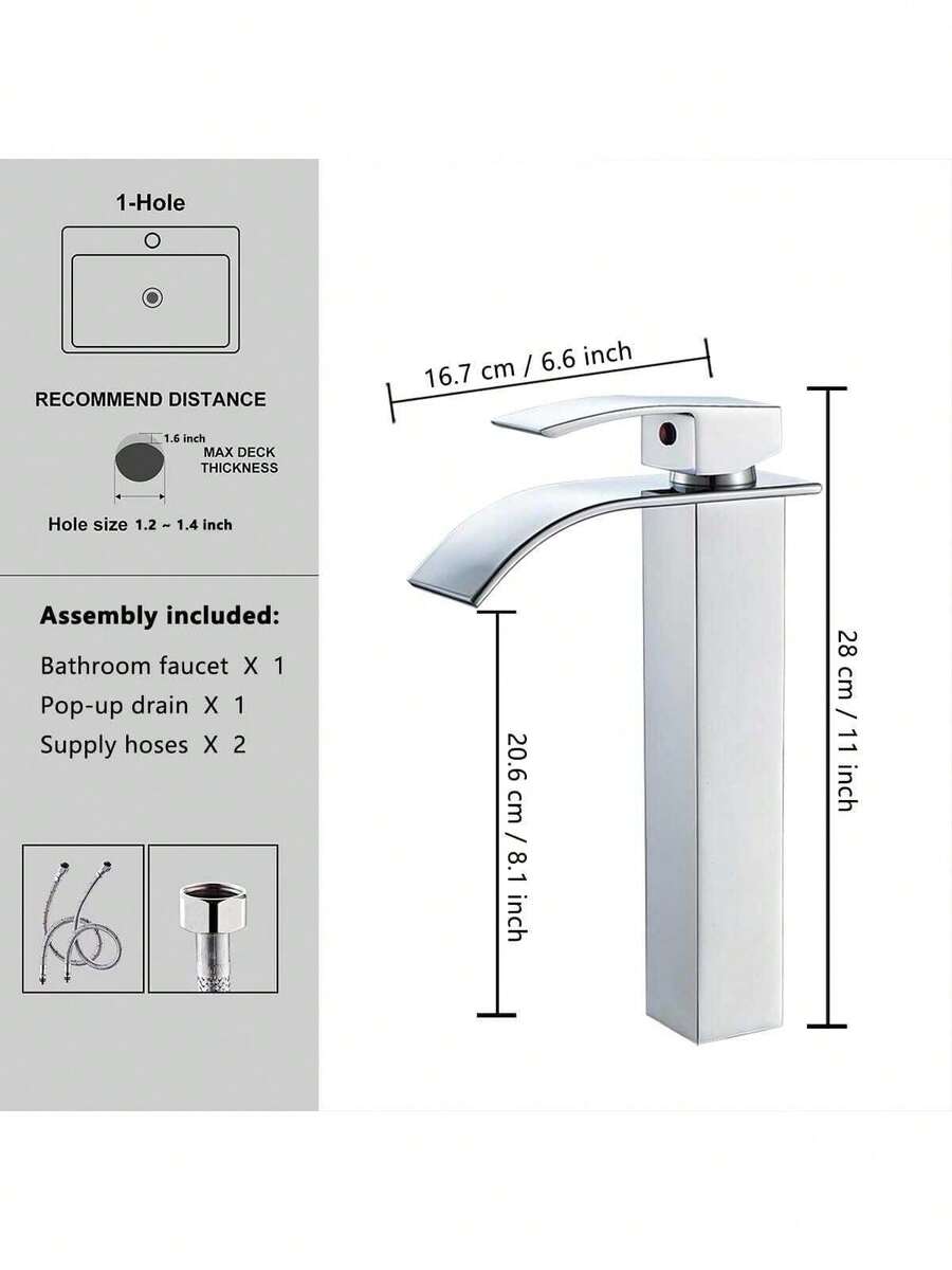 Grifo para lavabo Dorado moderno alto tipo cascada con 2 mangueras