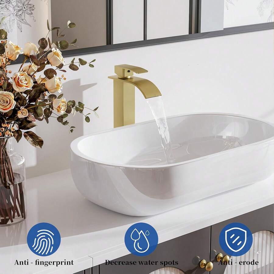 Grifo para lavabo Dorado moderno alto tipo cascada con 2 mangueras
