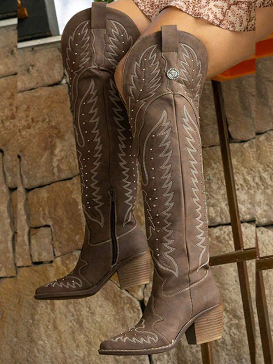 Botas estilo vaquero western diseño clásico de caña alta