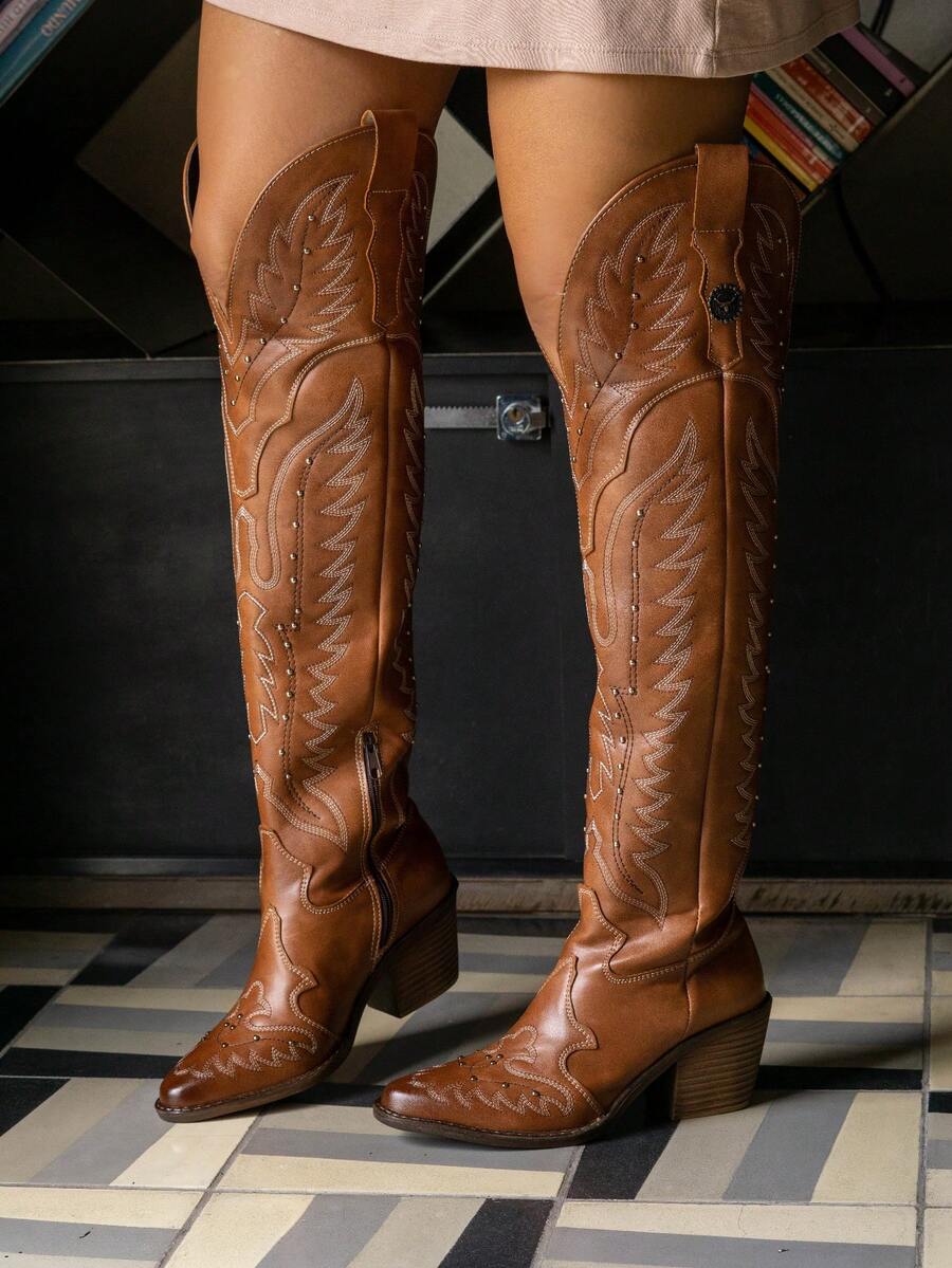 Botas estilo vaquero western diseño clásico de caña alta