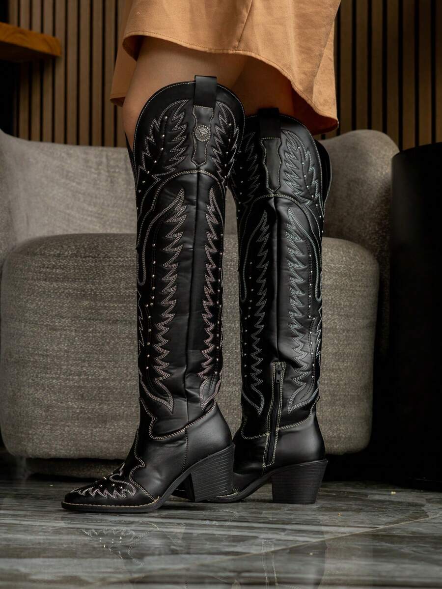 Botas estilo vaquero western diseño clásico de caña alta