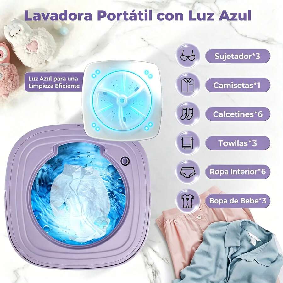 D&M Lavadora Portátil Plegable de 7L con Función de Secado