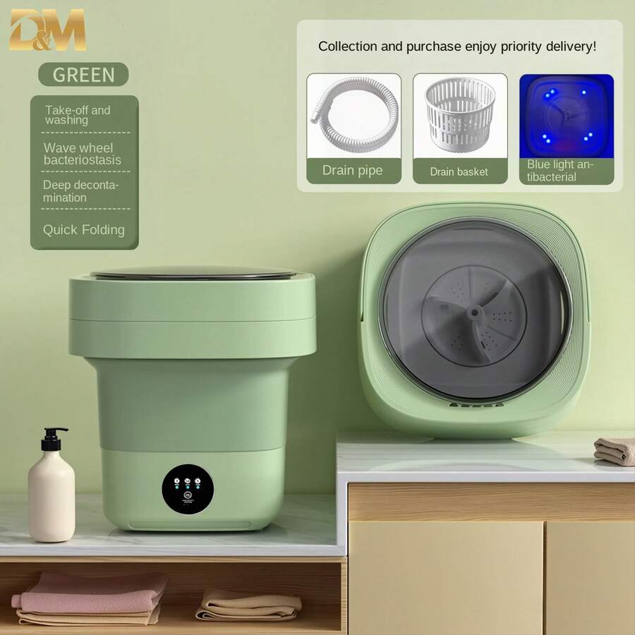 D&M Lavadora Portátil Plegable de 7L con Función de Secado