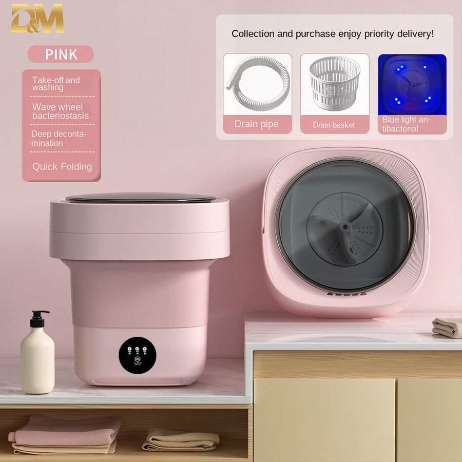 D&M Lavadora Portátil Plegable de 7L con Función de Secado
