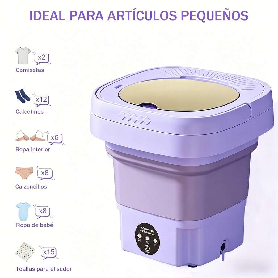 D&M Lavadora Portátil Plegable de 7L con Función de Secado
