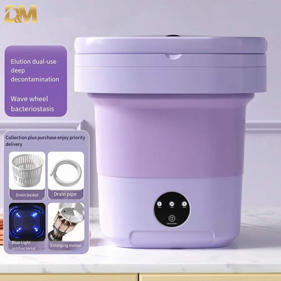 D&M Lavadora Portátil Plegable de 7L con Función de Secado