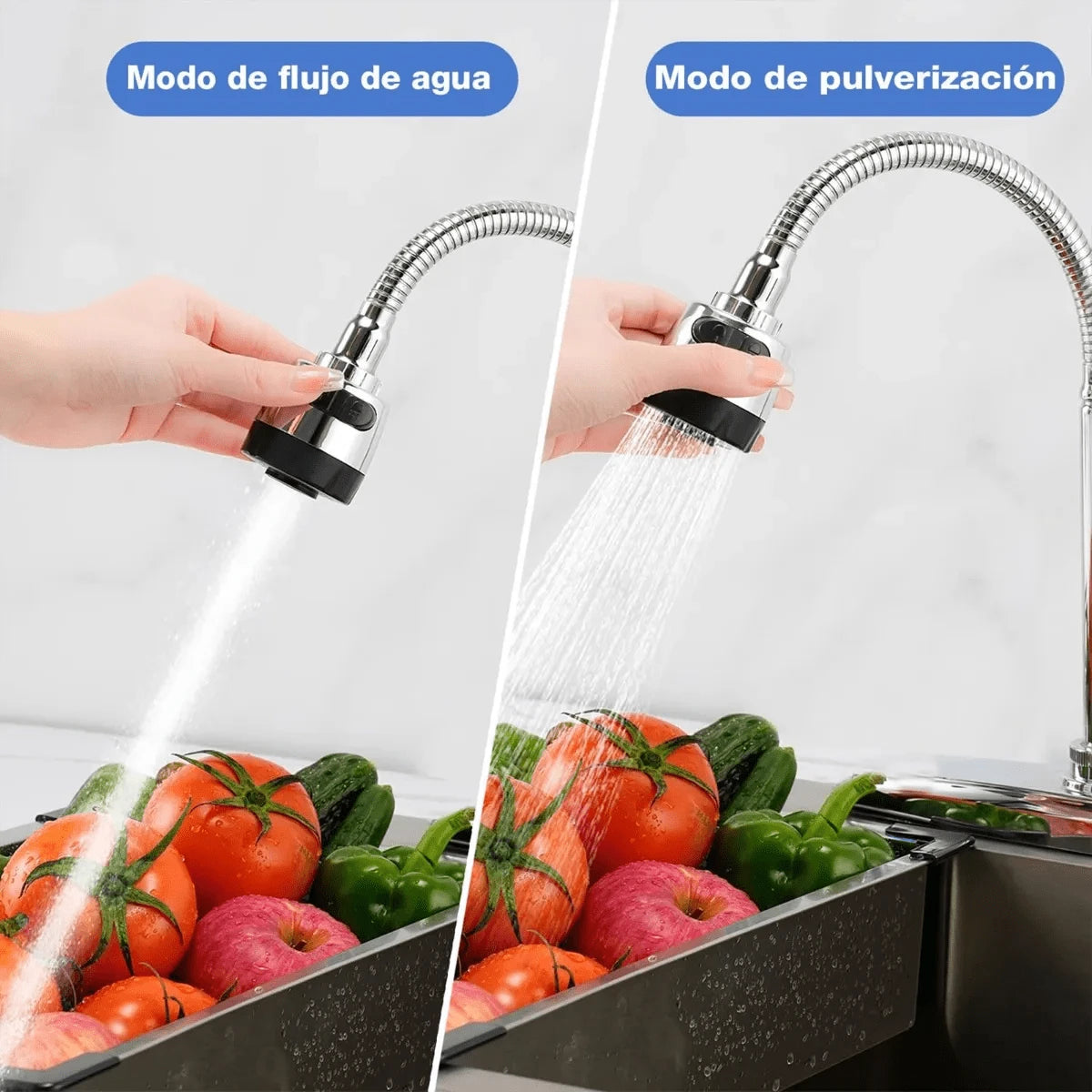 grifo de cocina de doble manija con caño flexible en forma de cuello de cisne
