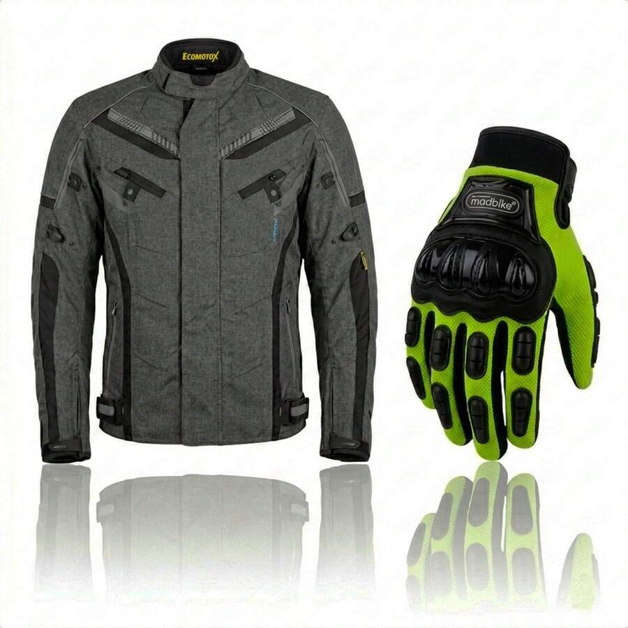 Kit Chamarra Gris + Guantes para Motocicleta