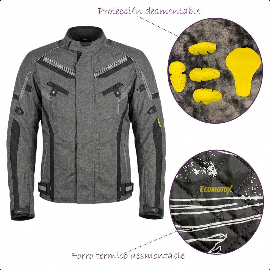 Kit Chamarra Gris + Guantes para Motocicleta