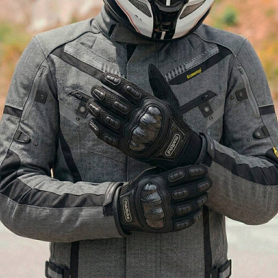 Kit Chamarra Gris + Guantes para Motocicleta