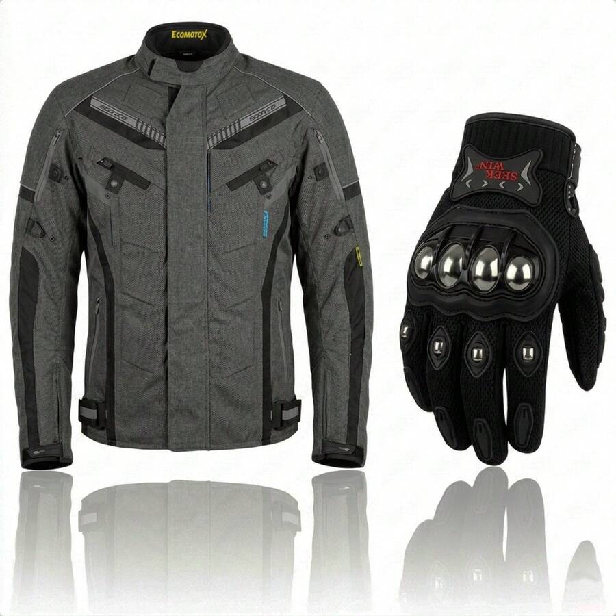 Kit Chamarra Gris + Guantes para Motocicleta
