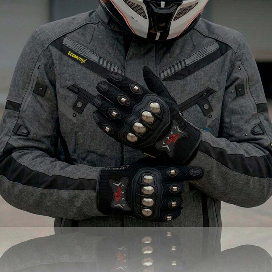 Kit Chamarra Gris + Guantes para Motocicleta