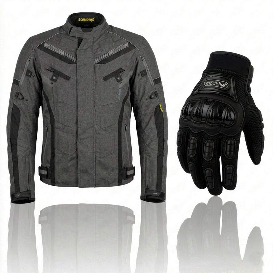 Kit Chamarra Gris + Guantes para Motocicleta