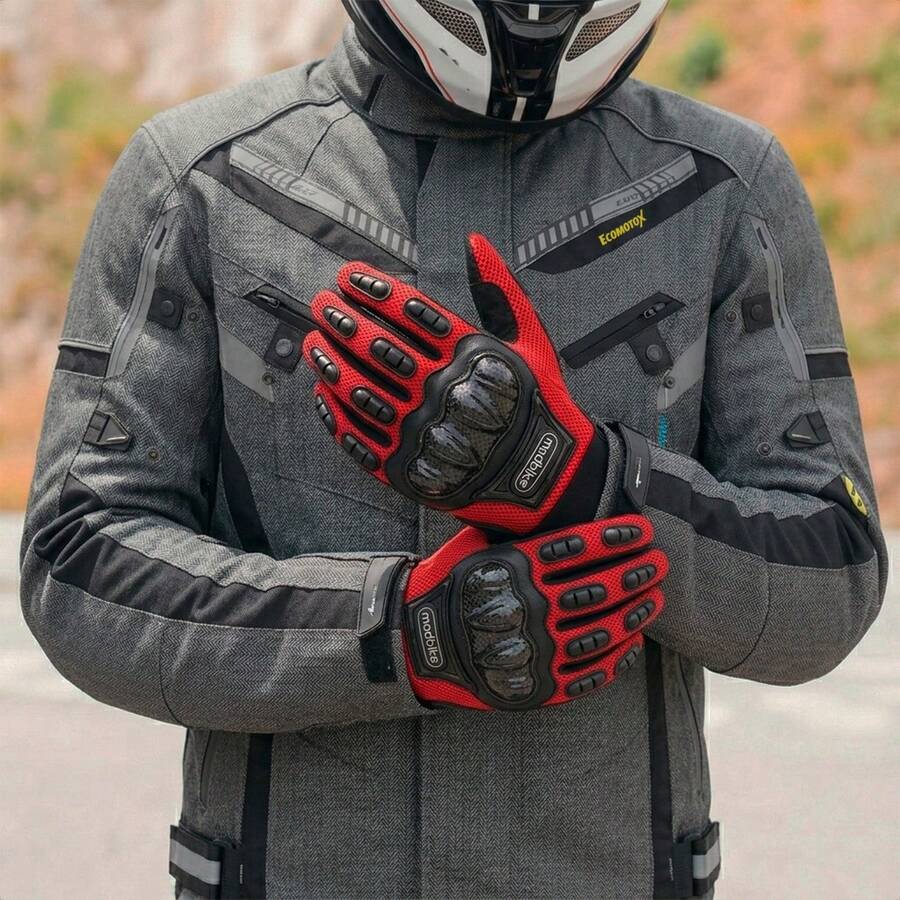 Kit Chamarra Gris + Guantes, Motocicleta